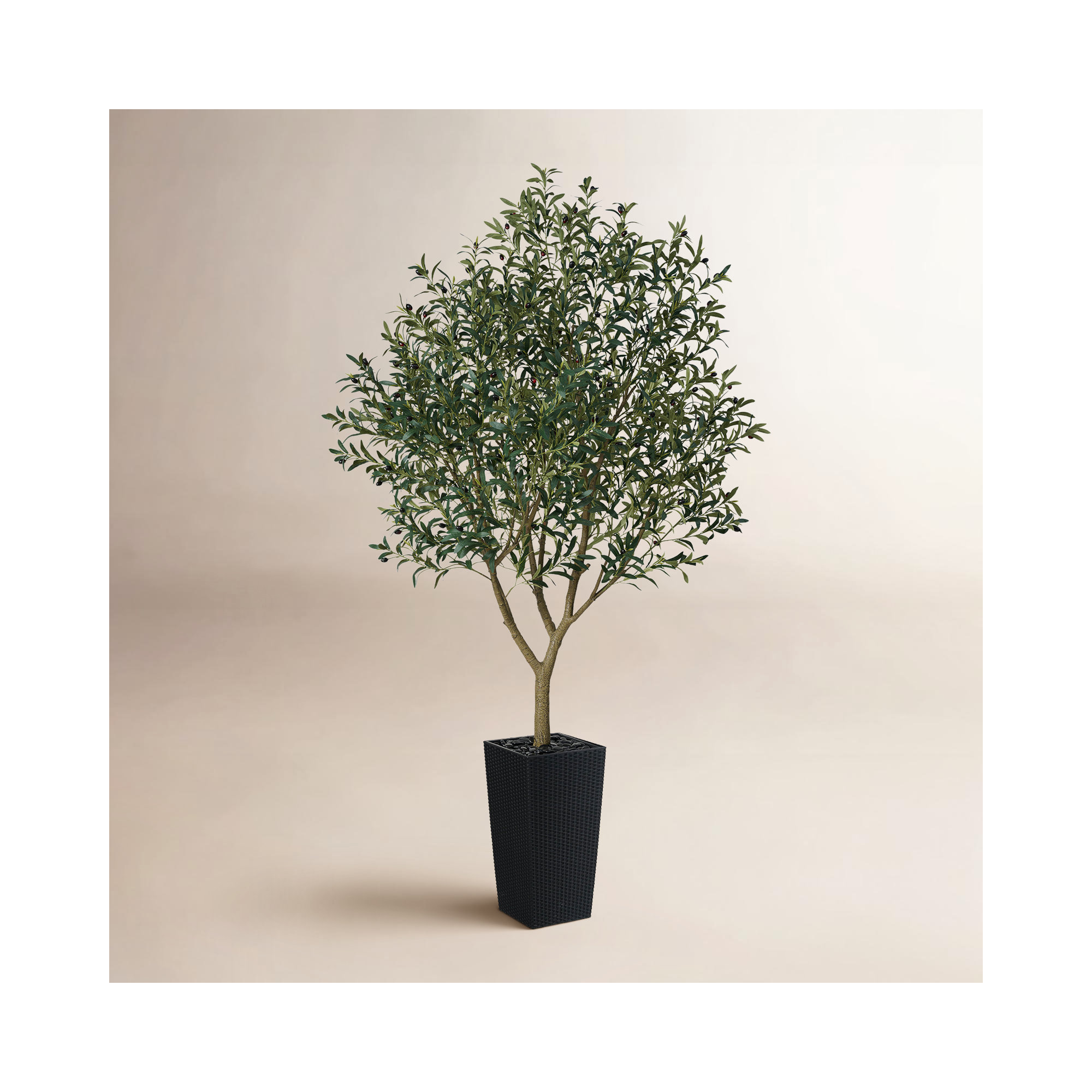 Altera UV Resistant Artificial Olive Tree for Indoor & Outdoor Decor, Large Plastic Base with Pebbles, 96" H x 32" W x 32" D