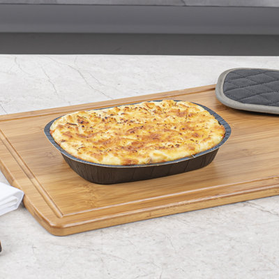 Pastry Tek 9 x 7 x 1.8 Inch Rectangle Baking Trays, 25 Disposable Baking Pans - Lids Sold Separately, Oven-Ready, Black Paperboard 48 Ounce Oven Trays, Freezable, For Brownies - Restaurantware