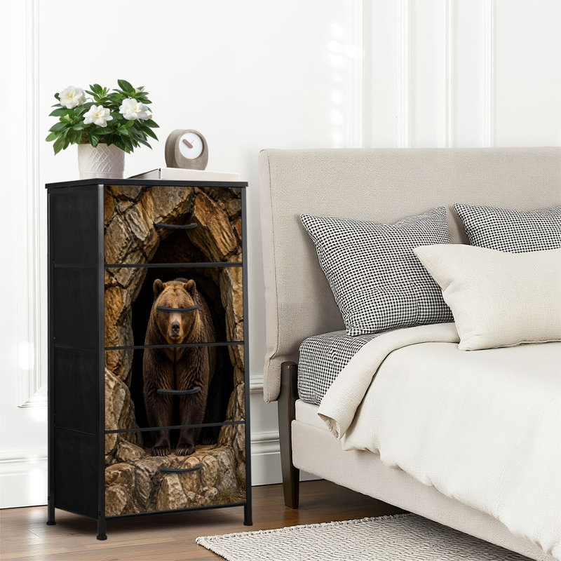 Commode 4 tiroirs pour chambre à coucher, commode étroite, plateau en bois et structure en fer 18 "x 37,5" - (l x H) - avec grizzly