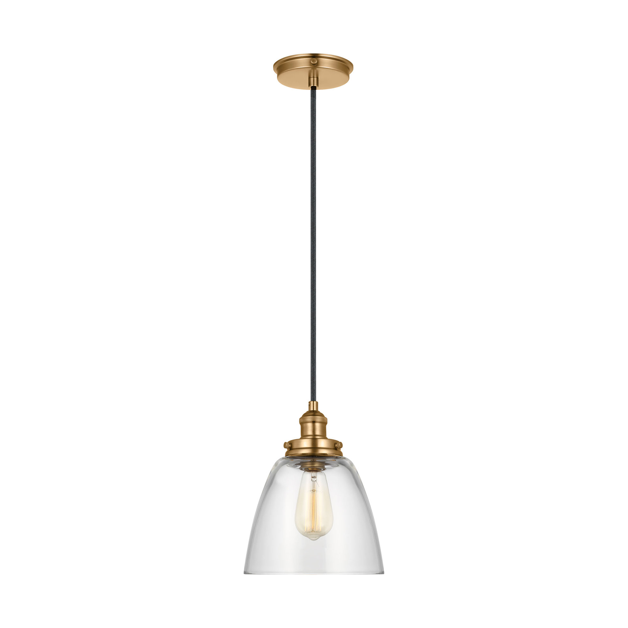 Topanga Single Light Glass Dimmable Pendant, Satin Brass, 10.75" H x 9" W x 9" D