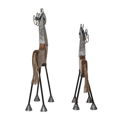  Métal 16,5 po multicolore bois de Noël enroulé Regal Reindeer ensemble de 2