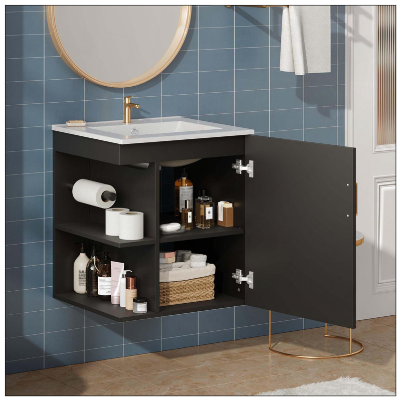 Armoire murale de meuble-lavabo mural moderne à fermeture en douceur, Noir