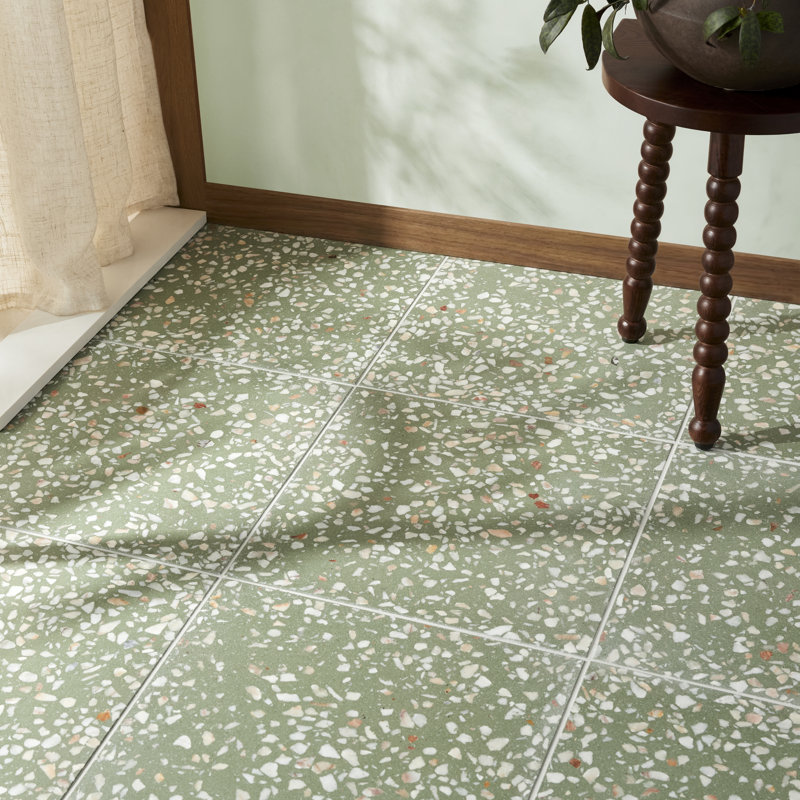 True Terrazzo 16x16 Polished Terrazzo Tile, Lisbon Green