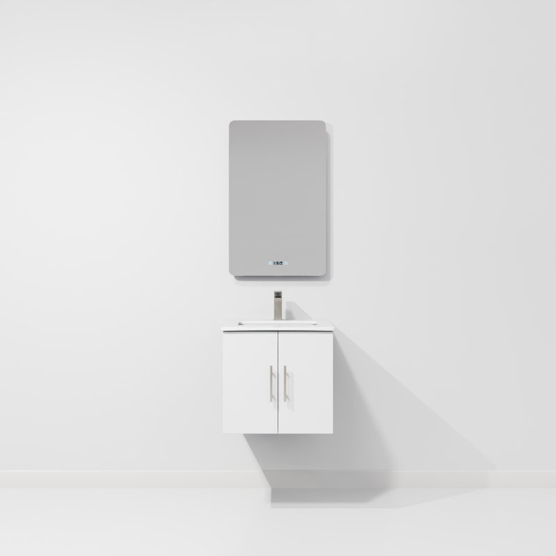 Geneva 24'' Single Bathroom Vanity with Top with Mirror, Glossy White, White Cultured Marble