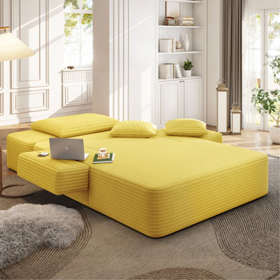 Luxueuse chaise longue en velours côtelé moelleux avec 3 coussins, canapé-lit convertible avec poche de rangement, conception sans cadre et mousse de compression pour les petits espaces, salon, appartement
