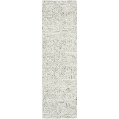 Linsly Geometric Handmade Tufted Wool/Cotton Light Green/Ivory Area Rug