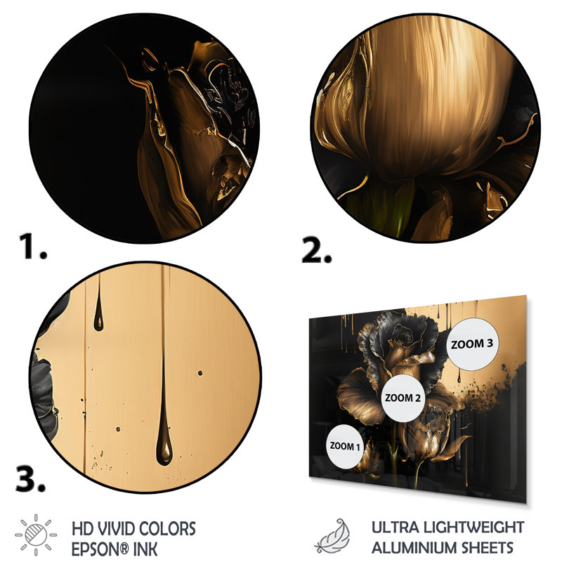 Glaïeul noir et doré I - décoration murale florale et botanique en métal, H 12 po x l 20 po