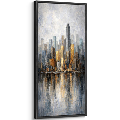 Modern City Skyline Reflection Blue Gray Urban Artwork Living Room Extra Extra
