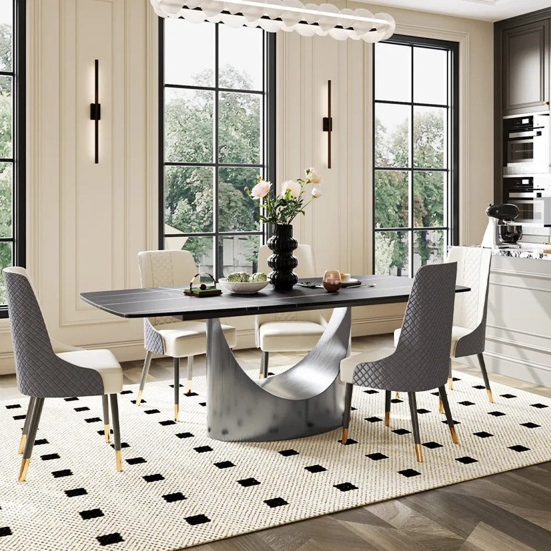Ensemble de table de salle à manger pour 6 personnes HOBART, Noir, Gris, H 30,7 po x L 70,87 po x l 35,43 po