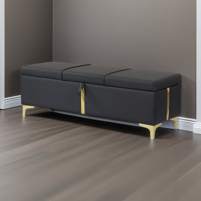 Elegant Upholstered Storage Ottoman,Storage Bench With Metal Legs For Bedroom,Living Room,Fully Assembled Except Legs,Black