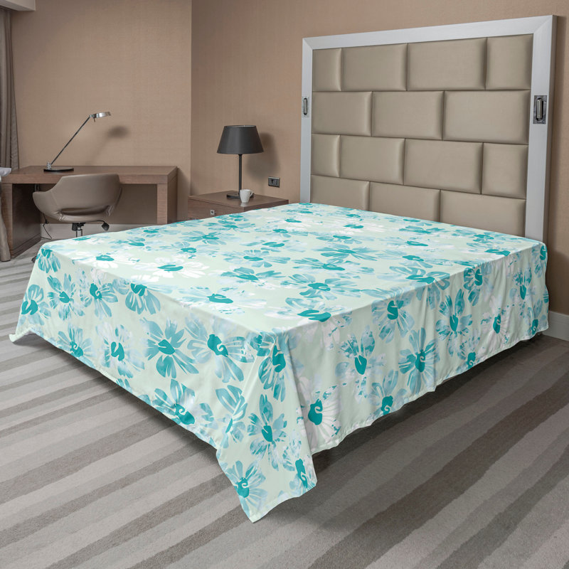 Ambesonne, drap plat rétro, aquarelle, fleurs, écume de mer, vert amande foncé