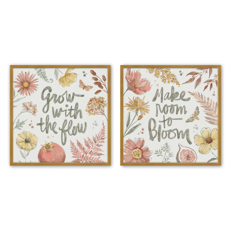 Ensemble de 2 pièces d'encouragement «Botanical Encouragement», Cadre doré poli, H 21,75 po x l 21,75 po