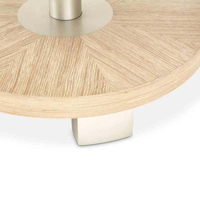 Beige and Gold Round Wood and Metal Chairside Table