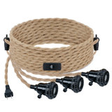 Triple Pendant Light Cord Kit With Independent Switch Hemp Rope Vintage Hanging Lighting Cord