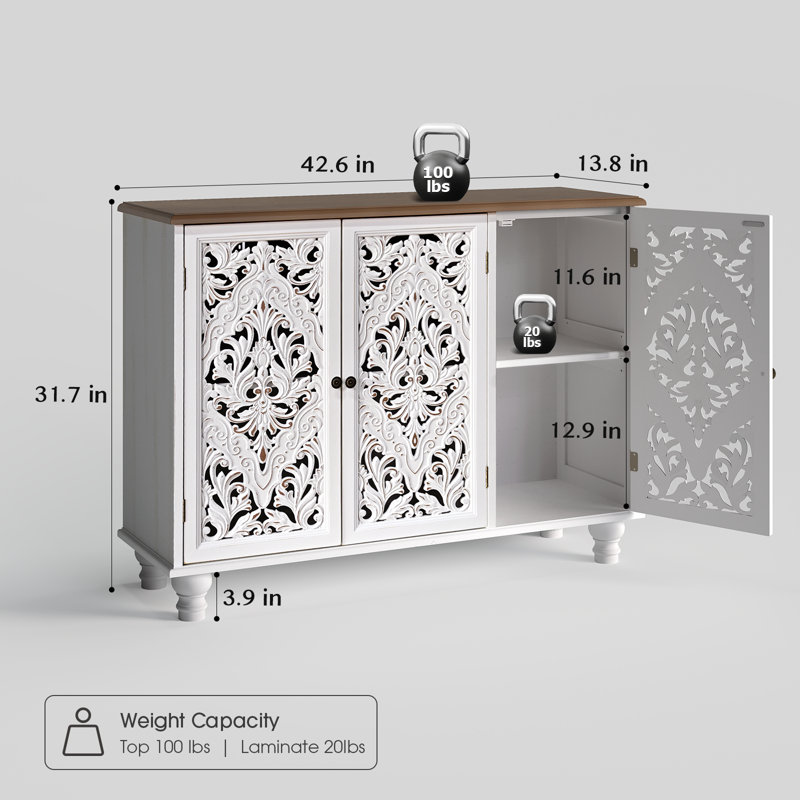 Accent Cabinet With 3 Doors, Storage Cabinet With Adjustable Shelf, Sideboard Buffet For Living Room, Entryway, Dining Room, White
