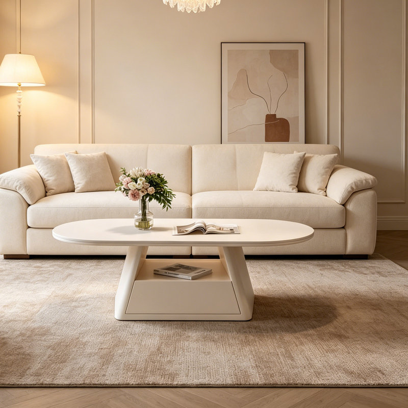 Table basse avec rangement Minimalist, Blanc, H 15,74 po x L 51,18 po x l 27,55 po, Blanc