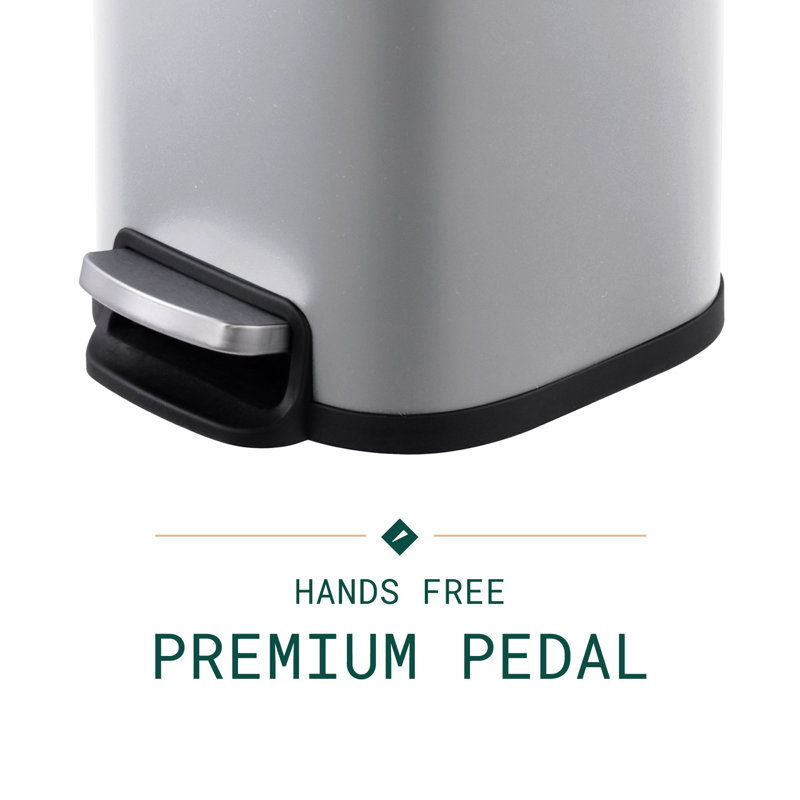 Silver Stainless Steel Square Step Trash Can with Pedal - 1.6 Gallon