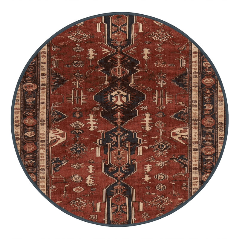Machine Washable Persian Black Area Rug, Round 3'