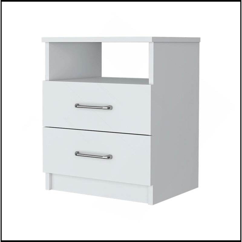 Table de chevet Oklahoma, deux tiroirs, une tablette, Blanc