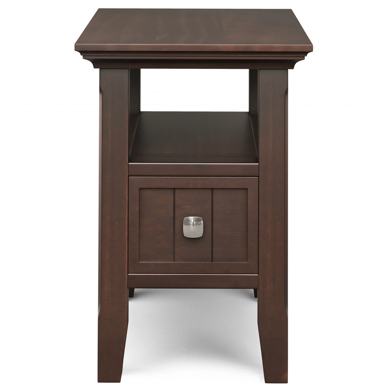 Brunette Brown Solid Wood Rectangular Side Table with Drawer