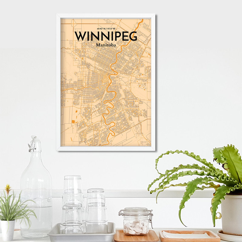 Winnipeg, carte de la ville, impression rétro, H 27,6 po x l 19,7 po