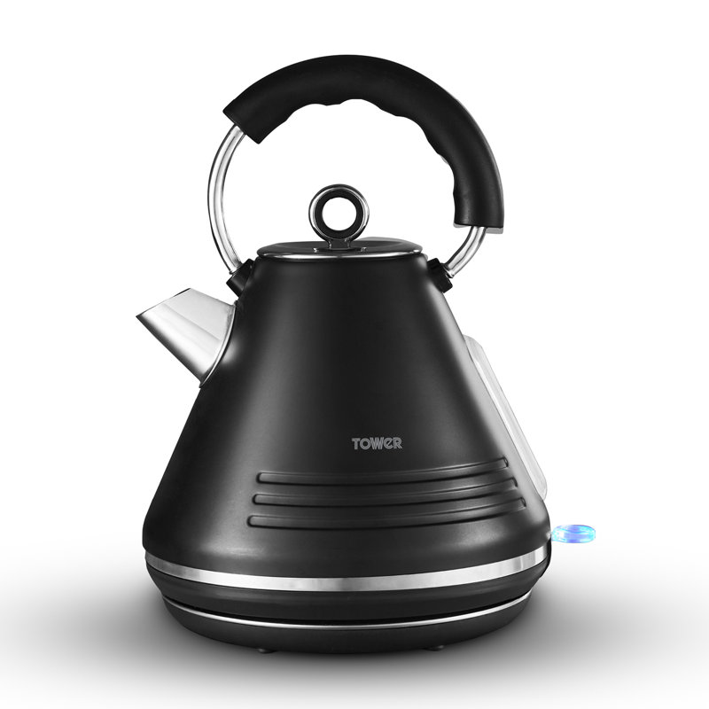 Tower Ash Rapid Boil Pyramid Kettle with Easy Open Lid, Removable Filter, 1.7L, 3KW, Black 