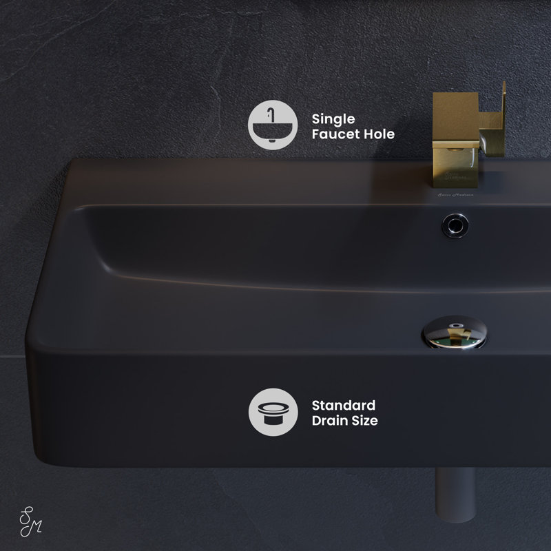 Carre 36" Rectangle Wall-Mount Bathroom Sink, Matte Black, Matte Black
