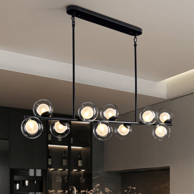 10 - Light 59'', Modern Linear Chandelier With Double Bubble Glass Shades