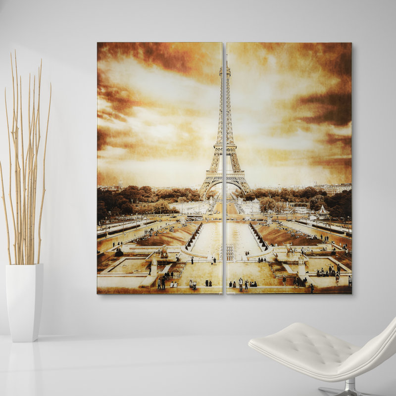 Eiffel Tower Brown Tempered Glass 2-Piece Art Print Set