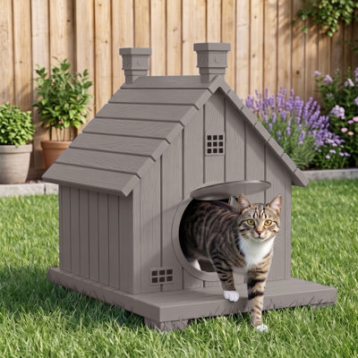 Maison pour chat à 1 niveau en résine pour l'extérieur pour l'intérieur H 25,67 po avec porche