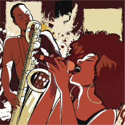 Jazz Singer And Saxophonist On Grunge Background by Isaxar - Wrapped Canvas Print
