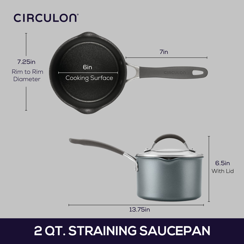 Circulon A1 Series with Scratchdefense Technology Nonstick Induction Straining Sauce Pan with Lid, 2 qt.