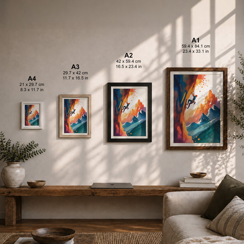 Climber at Scale Modern 1 Piece Single Picture Frame Wall Art, A1 - 84.1 x 59.4 cm, Black