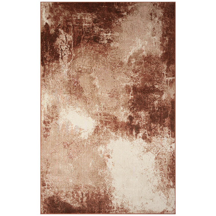 Abstract Machine Woven Polypropylene Area Rug in Orange