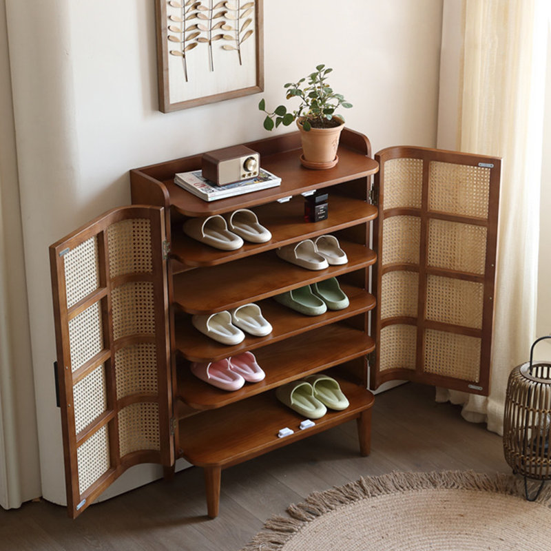 Scandinavian-style rattan storage shoe cabinet