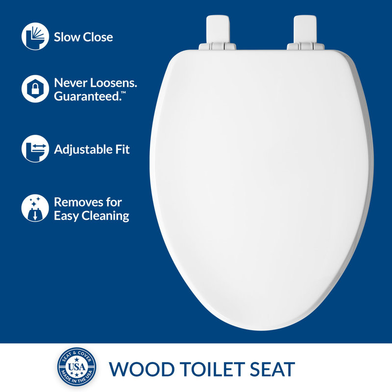 White Enameled Wood Toilet Seat with Decorative Edge