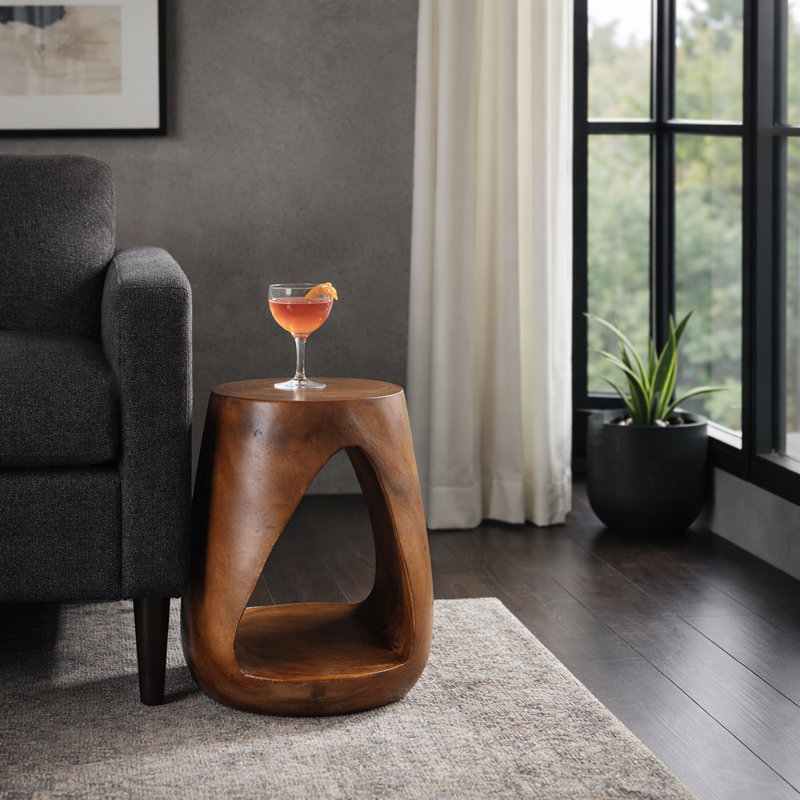 Odera Modern Sculptural Wooden Accent Side Table With Hollow Center Design - Sylish Narrow End Table For Living Room, Bedroom, Or Office Decor - 18", Brown