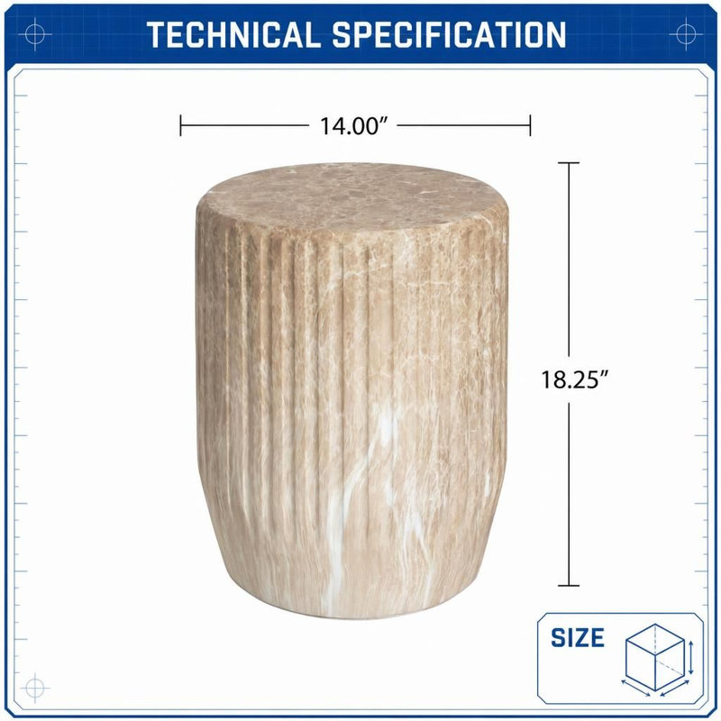 Outdoor Carved Side Table with Solid Pedestal Base and Half-Sphere Tabletop, Lightweight Concrete Multi-Functional End Table