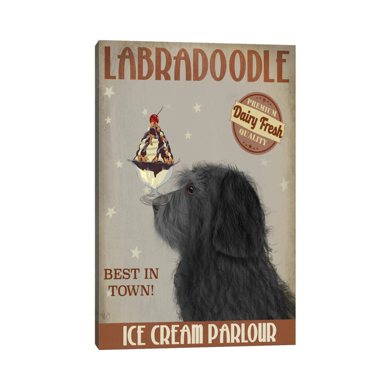 Labradoodle, Black, Ice Cream by Fab Funky - Wrapped Canvas Gallery-Wrapped Canvas Giclée, 20.32 cm H x 30.48 cm W