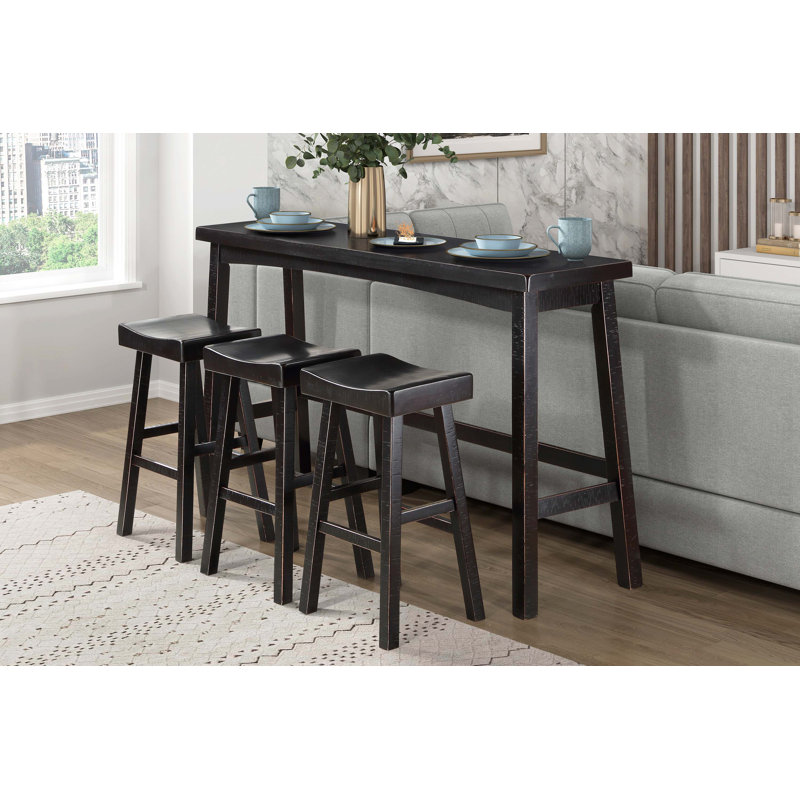 Ensemble de tabouret de bar, table et tabourets de bar transitionnels 4 pièces, Noir / Noir, H 42 po x l 72 po x P 18 po