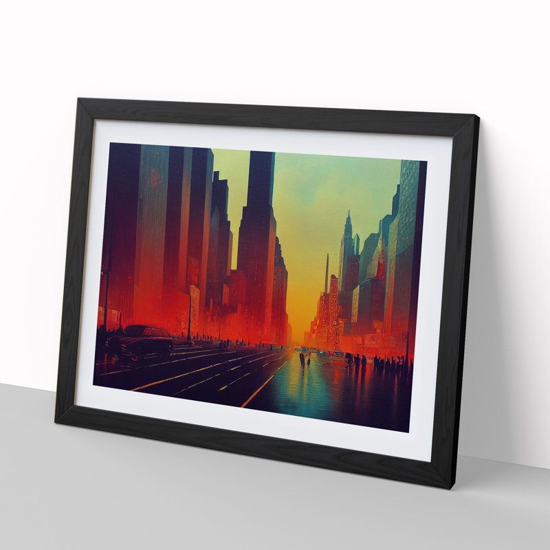 XH1022-6149X Modern New York Skyline Vol.3 - Single Picture Frame Print, Black, 46cm H x 64cm W x 2cm D