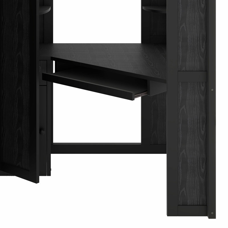 Lit mezzanine avec armoire de rangement intégrée, bureau et station de charge, Noir