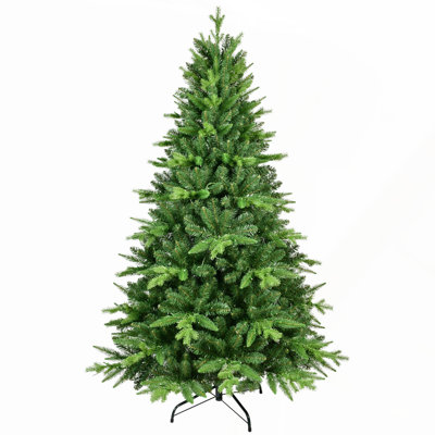 5ft Pre-Lit Christmas Tree with 250 Warm White LED Lights, 850 Tips, Realistic PE+PVC Hinged Design, and Metal Stand for Easy Setup