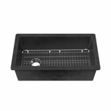 Whitehaus Collection Undermount Single Bowl Fireclay Kitchen Sink with Stainless Steel Grid
