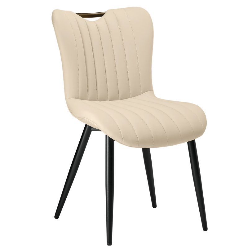 Modern Quilted Leather Upholstered Dining Chairs Wingback Luxury Side Chairs With Metal Legs, Beige