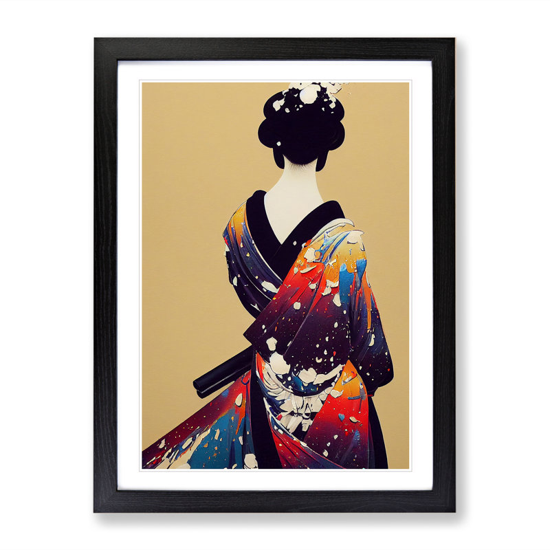 Painted Geisha No.3 - Single Picture Frame Print, Black Framed, 64cm H x 46cm W x 2cm D