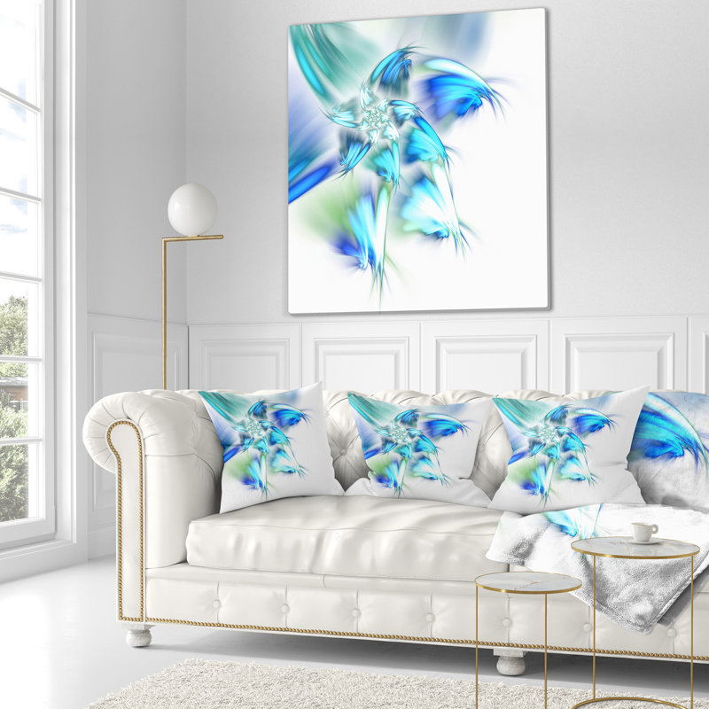 Coussin imprimé floral bleu et vert, 18 po x 18 po, Coussin décoratif