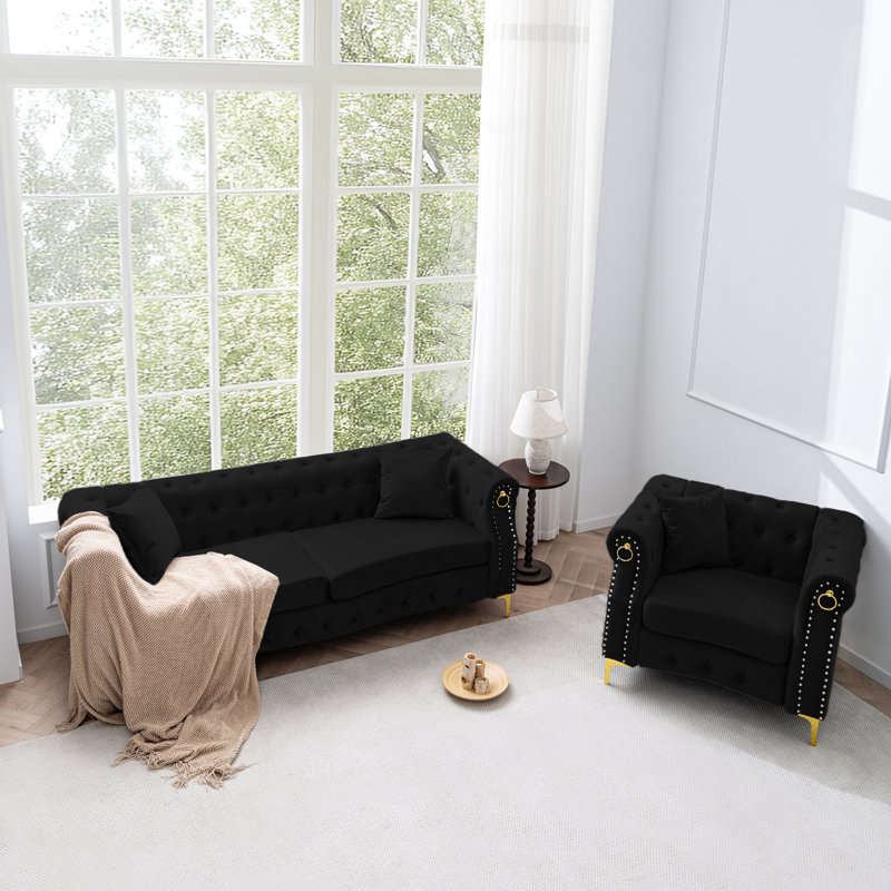 Ensemble de canapé en velours 2 pièces, Noir