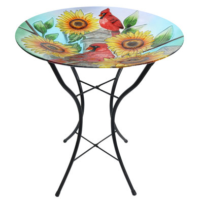 Bain d'oiseaux en verre Cardinals And Sunflowers