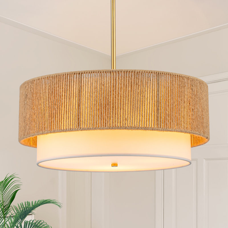 Lustre tambour tissé à la main à 3 lumières à intensité variable Atenas, Doré, H 7,2 po x l 18 po x P 18 po